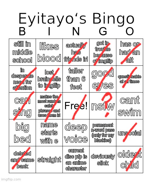 Eyitayo‘s MSMG Bingo | image tagged in eyitayo s msmg bingo | made w/ Imgflip meme maker
