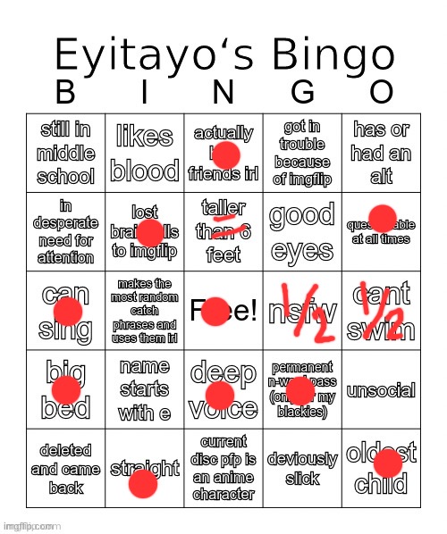 hi | image tagged in eyitayo s msmg bingo | made w/ Imgflip meme maker