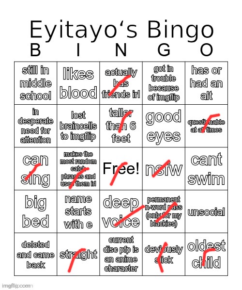 Eyitayo‘s MSMG Bingo | image tagged in eyitayo s msmg bingo | made w/ Imgflip meme maker
