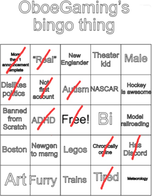 OboeGaming bingo thing V1 | image tagged in oboegaming bingo thing v1 | made w/ Imgflip meme maker