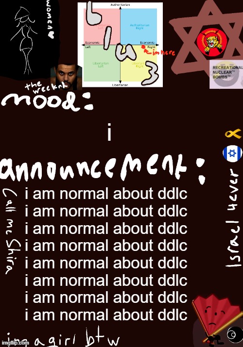 i am normal about ddlc | i; i am normal about ddlc
i am normal about ddlc
i am normal about ddlc
i am normal about ddlc
i am normal about ddlc
i am normal about ddlc
i am normal about ddlc
i am normal about ddlc | image tagged in blu3 s shira temp | made w/ Imgflip meme maker