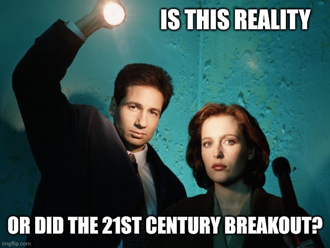 The X-Files; Perception | IS THIS REALITY; OR DID THE 21ST CENTURY BREAKOUT? | image tagged in x files,how fast | made w/ Imgflip meme maker