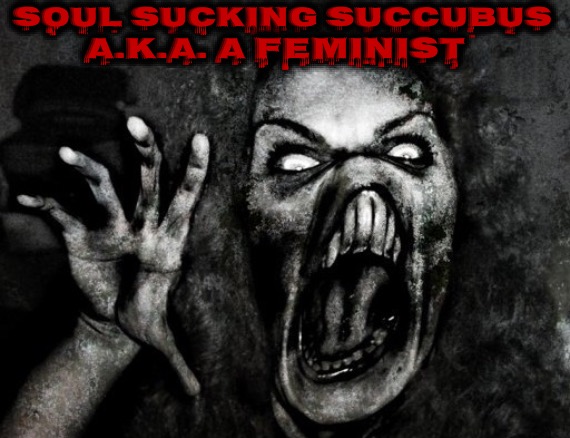 A Succubus | SOUL SUCKING SUCCUBUS; A.K.A. A FEMINIST | image tagged in feminazi,feminism,succubus,soul eater,conservative humor,contorted demon | made w/ Imgflip meme maker