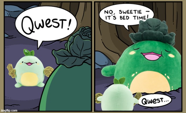 There's only a few days left to buy the Quest Sprout and Momma Sprout plushies on Makeship! The link is in the comments! | image tagged in swords,sprouts,quest,momma,plushies,so cute | made w/ Imgflip meme maker