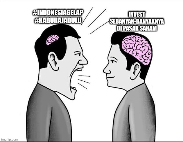 Man Debated | INVEST SEBANYAK-BANYAKNYA DI PASAR SAHAM; #INDONESIAGELAP
#KABURAJADULU | image tagged in debate | made w/ Imgflip meme maker