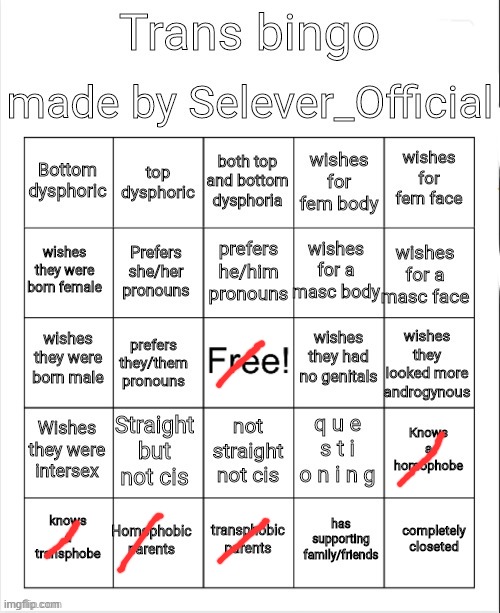 lmao | image tagged in trans bingo | made w/ Imgflip meme maker