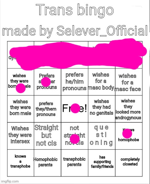 Trans Bingo | image tagged in trans bingo | made w/ Imgflip meme maker