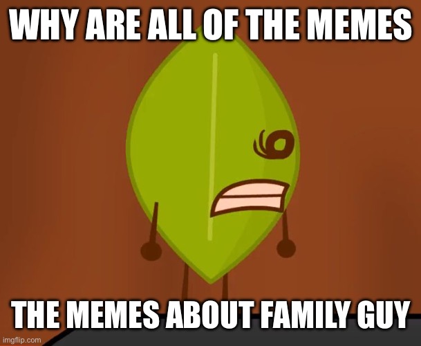 BFDI "Wat" Face | WHY ARE ALL OF THE MEMES; THE MEMES ABOUT FAMILY GUY | image tagged in bfdi wat face | made w/ Imgflip meme maker