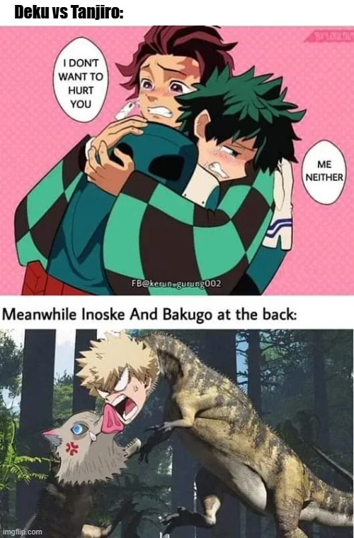 Reposted (my 2nd repost in this stream) | Deku vs Tanjiro: | image tagged in repost,demon slayer,mha,crap,shitpost,oh wow are you actually reading these tags | made w/ Imgflip meme maker