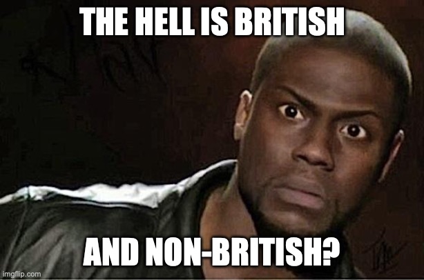 Kevin Hart Meme | THE HELL IS BRITISH AND NON-BRITISH? | image tagged in memes,kevin hart | made w/ Imgflip meme maker