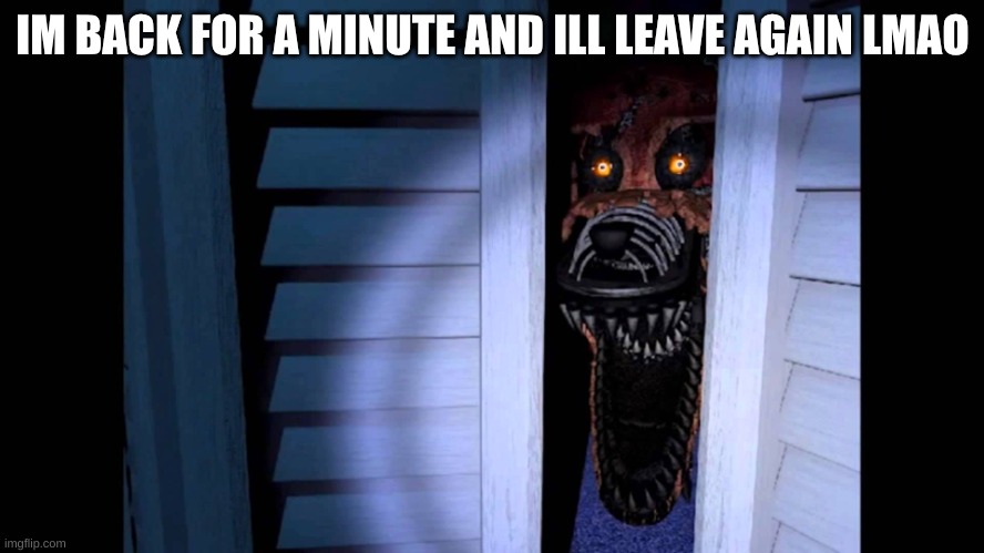 Foxy FNaF 4 | IM BACK FOR A MINUTE AND ILL LEAVE AGAIN LMAO | image tagged in foxy fnaf 4 | made w/ Imgflip meme maker