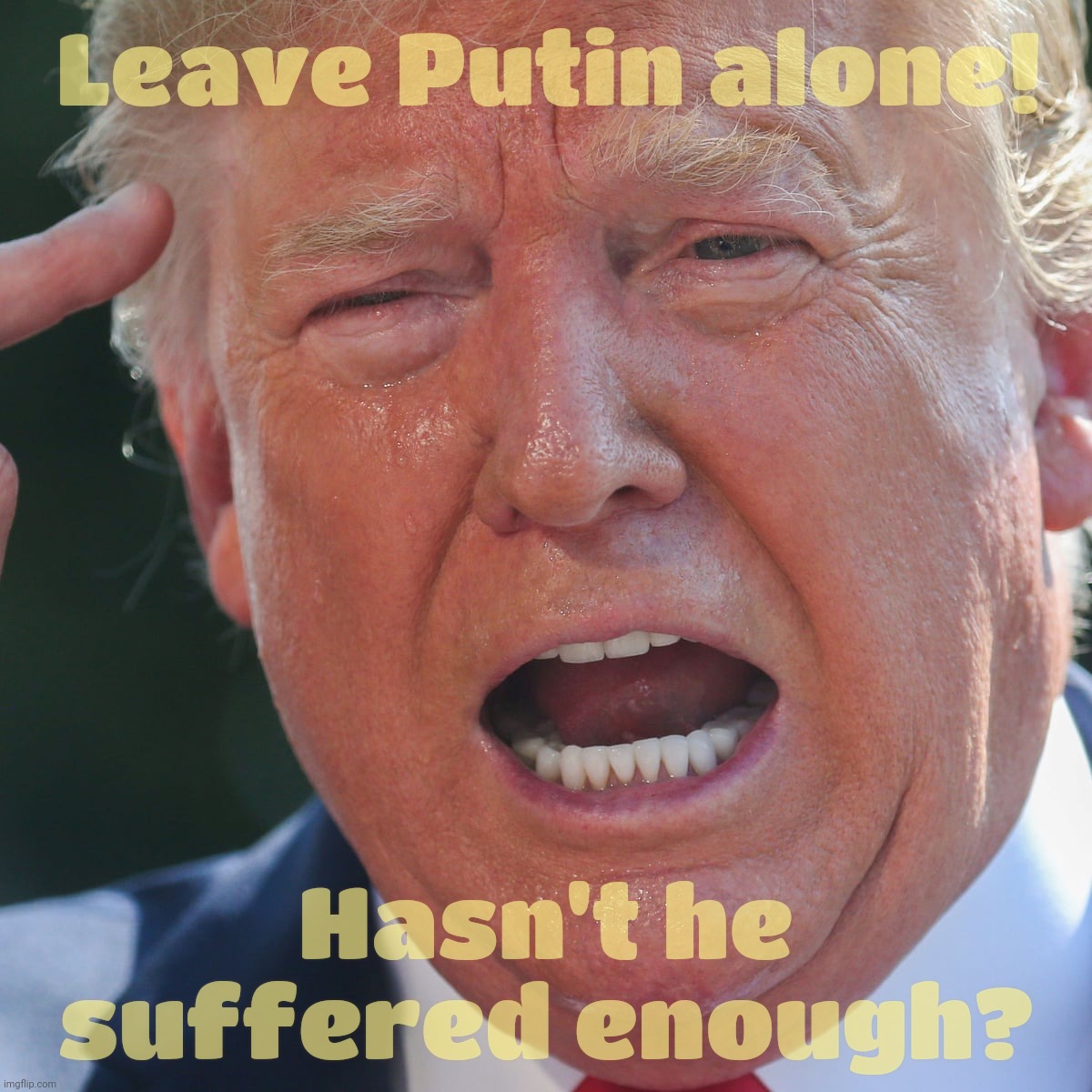 Volodimir Zelenski? Ukraine invaded by Russia? What about Putin having to share Trump's bad publicity? Now that's REAL suffering | Leave Putin alone! Hasn't he suffered enough? | image tagged in trump crying,volodimir zelenski,donald trump,russia russia russia,nobody knows the trouble putin's seen,leave putin alone | made w/ Imgflip meme maker