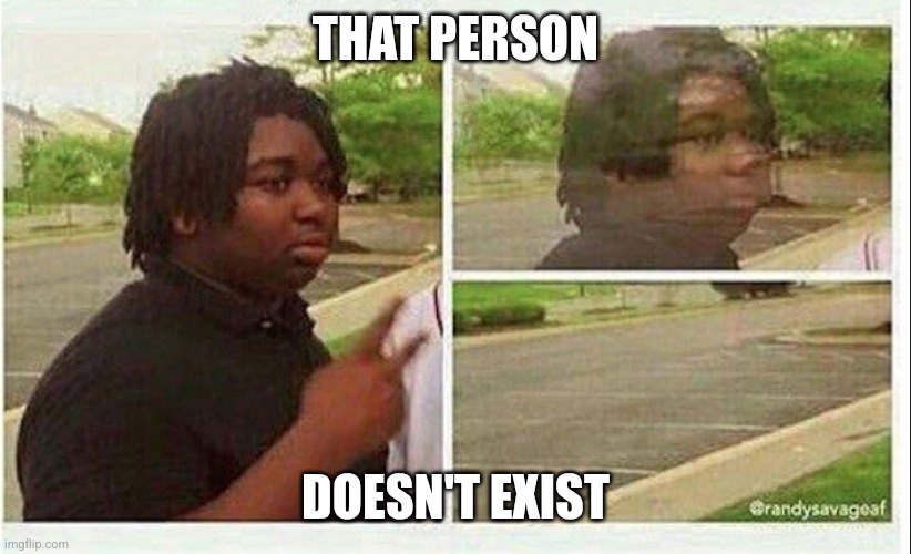 Black guy disappearing | THAT PERSON DOESN'T EXIST | image tagged in black guy disappearing | made w/ Imgflip meme maker