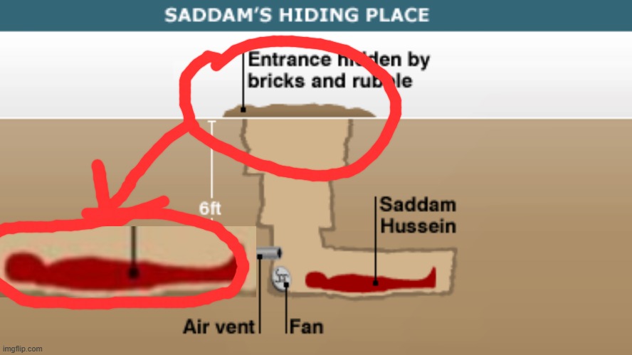 . | image tagged in saddam's hiding place | made w/ Imgflip meme maker