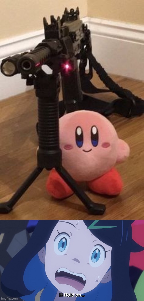 Oh God! Kirby, please put the gun down! We can talk about this! | image tagged in kirby,gun | made w/ Imgflip meme maker