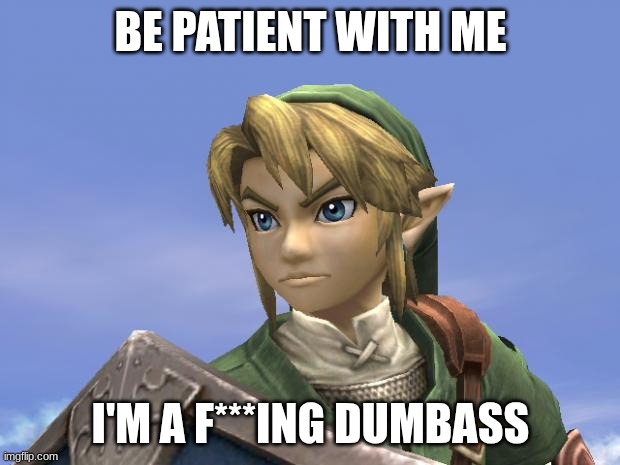 Link | BE PATIENT WITH ME I'M A F***ING DUMBASS | image tagged in link | made w/ Imgflip meme maker