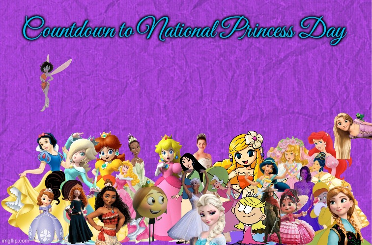 Countdown to National Princess Day | Countdown to National Princess Day | image tagged in generic purple background,nintendo,20th century fox,disney,nickelodeon,princess | made w/ Imgflip meme maker