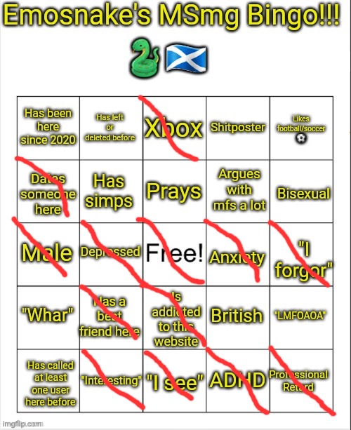 Emosnake's MSmg bingo | image tagged in emosnake's msmg bingo | made w/ Imgflip meme maker