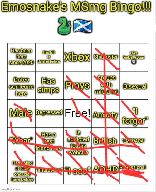 Emosnake's MSmg bingo | image tagged in emosnake's msmg bingo | made w/ Imgflip meme maker