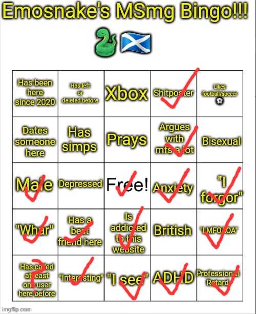 e | image tagged in emosnake's msmg bingo | made w/ Imgflip meme maker