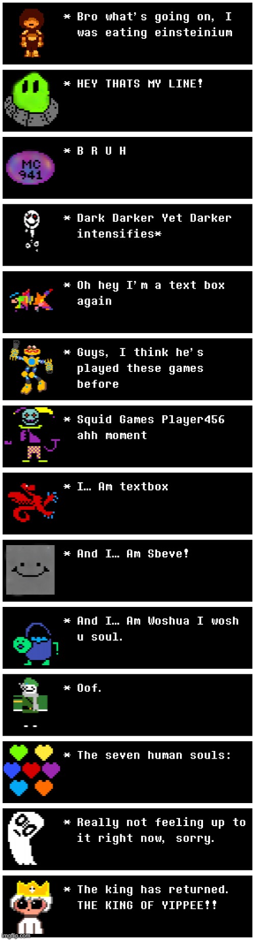 Everyone’s here! (I can redo the napstablook sprite if I have to)(sorry if what i had you say was unrealistic, I had to guess) | made w/ Imgflip meme maker
