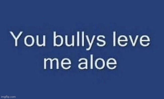 you bullys leve me aloe | image tagged in you bullys leve me aloe | made w/ Imgflip meme maker