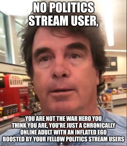 Keyboard Warriors | NO POLITICS STREAM USER, YOU ARE NOT THE WAR HERO YOU THINK YOU ARE, YOU'RE JUST A CHRONICALLY ONLINE ADULT WITH AN INFLATED EGO BOOSTED BY YOUR FELLOW POLITICS STREAM USERS | image tagged in you're not that guy pal,keyboard warriors,politics,conservatives,online | made w/ Imgflip meme maker