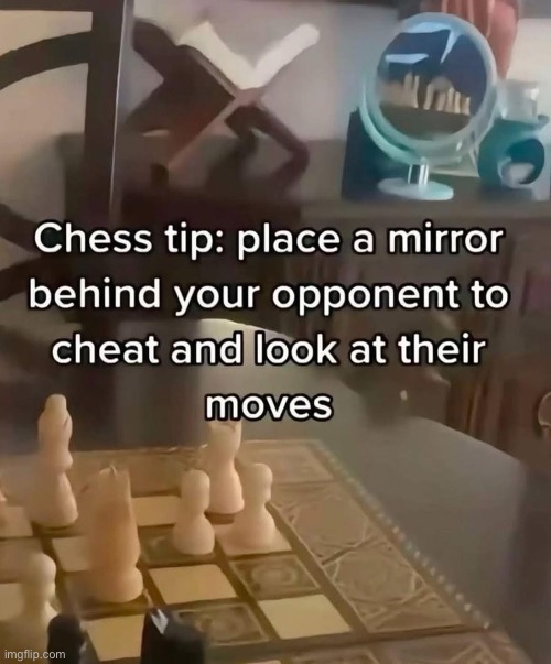 Chess cheating? | image tagged in chess,cheating,mirror,backwards | made w/ Imgflip meme maker