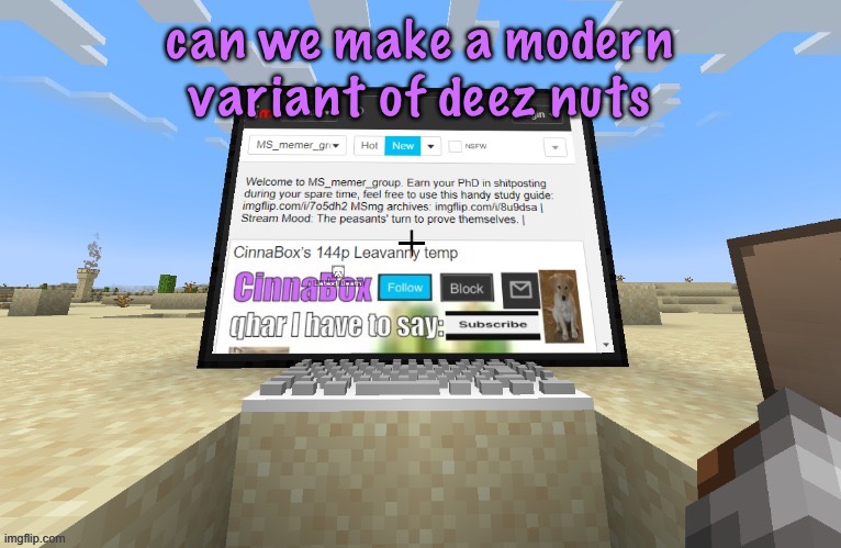 CinnaBox in minecraft | can we make a modern variant of deez nuts | image tagged in cinnabox in minecraft | made w/ Imgflip meme maker