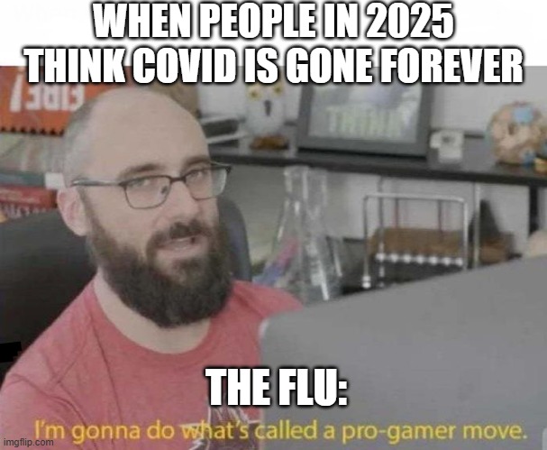 Pro Gamer move | WHEN PEOPLE IN 2025 THINK COVID IS GONE FOREVER; THE FLU: | image tagged in pro gamer move | made w/ Imgflip meme maker