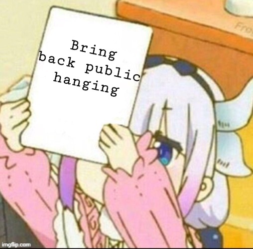 Girl holding paper | Bring back public hanging | image tagged in girl holding paper | made w/ Imgflip meme maker