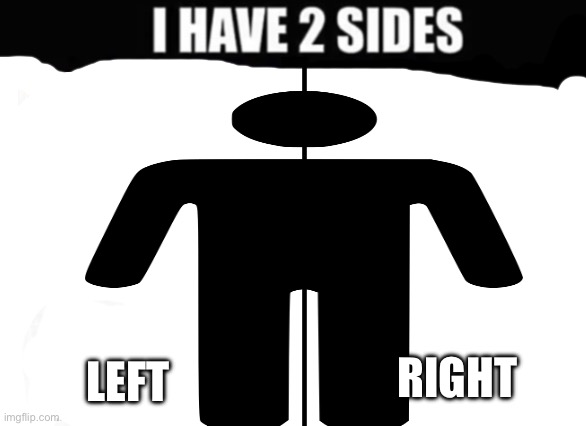 I have 2 sides | RIGHT; LEFT | image tagged in i have 2 sides | made w/ Imgflip meme maker