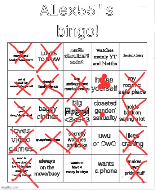 Alex55's bingo | image tagged in alex55's bingo | made w/ Imgflip meme maker