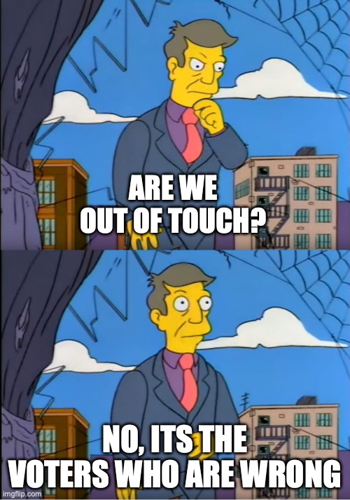 Principal Skinner | ARE WE OUT OF TOUCH? NO, ITS THE VOTERS WHO ARE WRONG | image tagged in principal skinner | made w/ Imgflip meme maker
