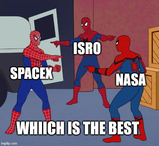 Spider Man Triple | ISRO; SPACEX; NASA; WHIICH IS THE BEST | image tagged in spider man triple | made w/ Imgflip meme maker