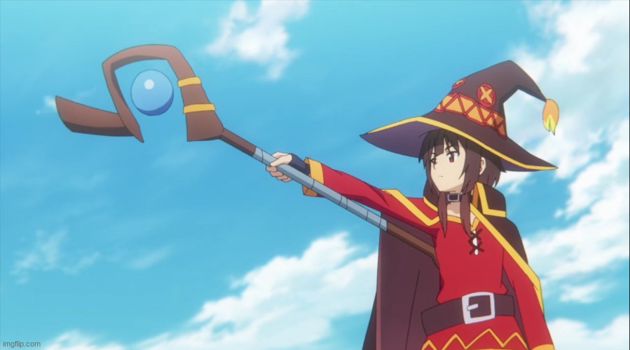 Megumin pointing wand | image tagged in megumin pointing wand | made w/ Imgflip meme maker