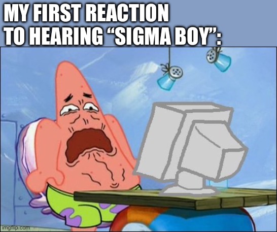 Who in their right mind would make something like this | MY FIRST REACTION TO HEARING “SIGMA BOY”: | image tagged in patrick star cringing | made w/ Imgflip meme maker