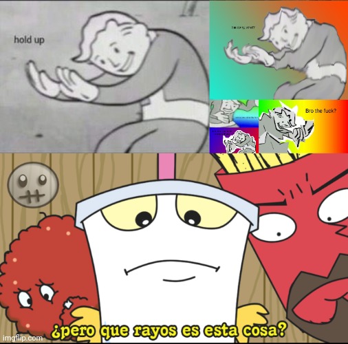 image tagged in fallout hold up,im sorry what,excuse me what the f ck,dude what the hell is wrong with you,bro the fuck | made w/ Imgflip meme maker