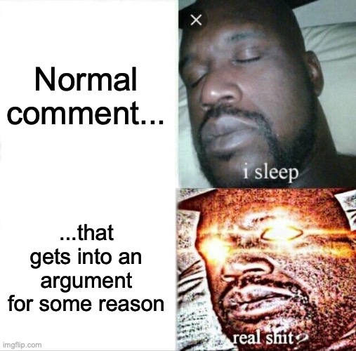 Sleeping Shaq | Normal comment... ...that gets into an argument for some reason | image tagged in memes,sleeping shaq | made w/ Imgflip meme maker