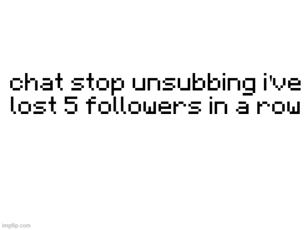 chat stop unsubbing i've lost 5 followers in a row | made w/ Imgflip meme maker