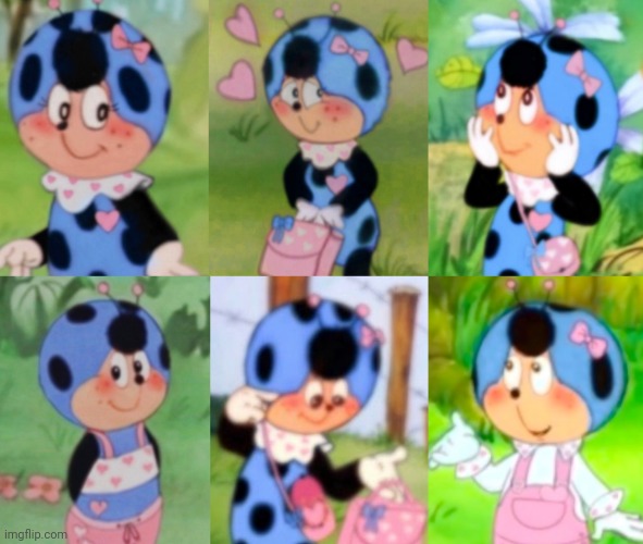 Cococinel (Cocomiel)1992: Babicinel (Babimiel) | image tagged in cococinel,babicinel,babimiel,blue ladybug,pink retro cartoon kawaii 80s | made w/ Imgflip meme maker