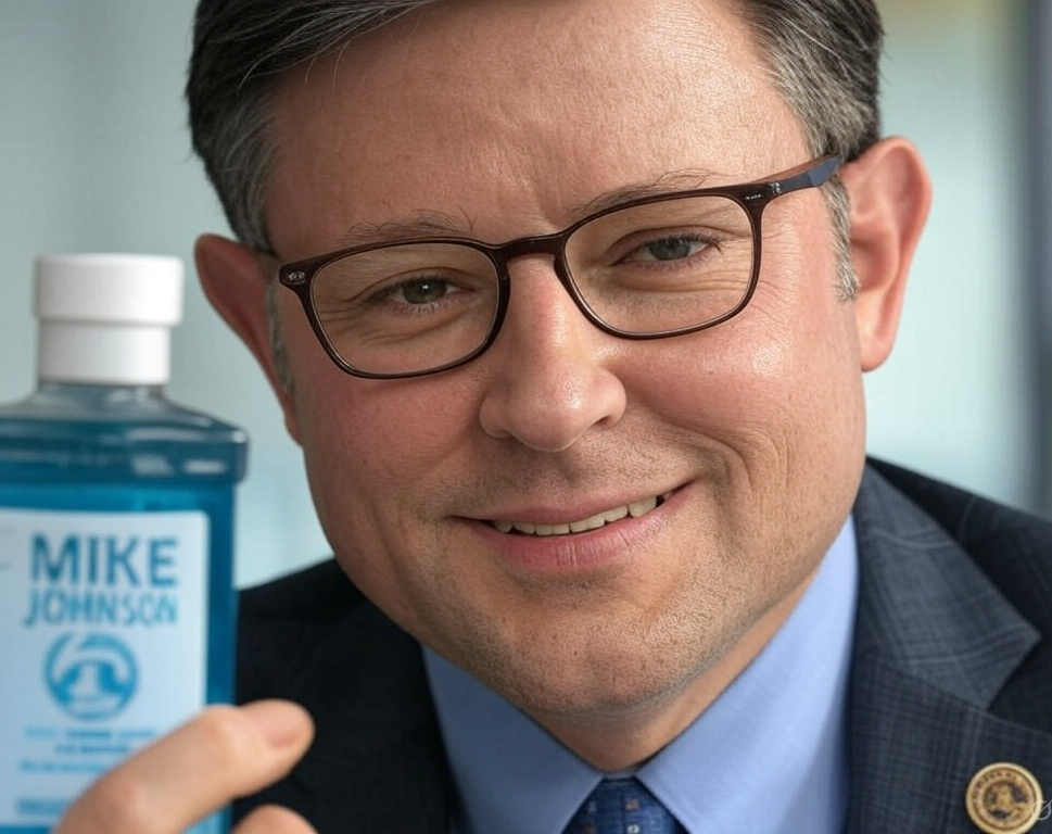 Speaker Mike Johnson selling mouthwash Blank Meme Template