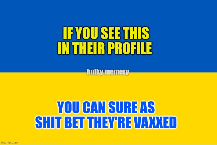 Ukraine support equals mask and vax Harris voters | IF YOU SEE THIS IN THEIR PROFILE; bulky memery; YOU CAN SURE AS SHIT BET THEY'RE VAXXED | image tagged in ukraine,kamala harris,democrats | made w/ Imgflip meme maker