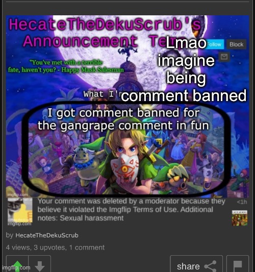 Lmao imagine being comment banned | made w/ Imgflip meme maker