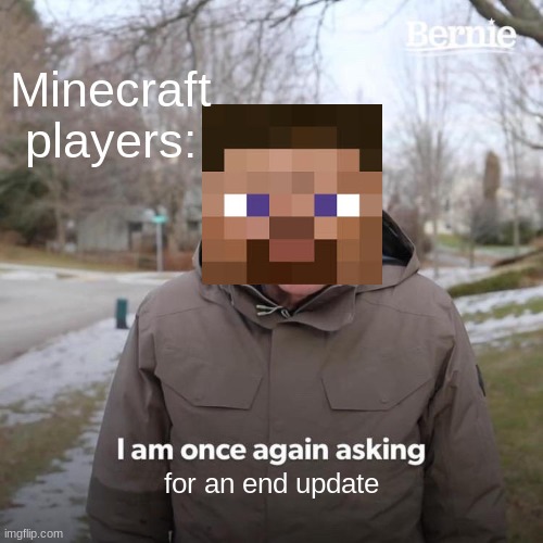 its true or maybe one day we get it idk | Minecraft players:; for an end update | image tagged in memes,bernie i am once again asking for your support | made w/ Imgflip meme maker