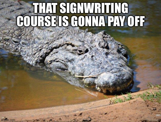 Crocodile | THAT SIGNWRITING COURSE IS GONNA PAY OFF | image tagged in crocodile | made w/ Imgflip meme maker