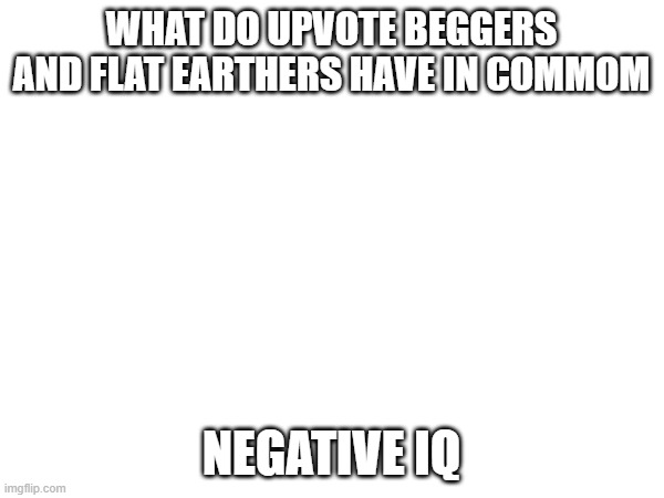 WHAT DO UPVOTE BEGGERS AND FLAT EARTHERS HAVE IN COMMOM NEGATIVE IQ | made w/ Imgflip meme maker