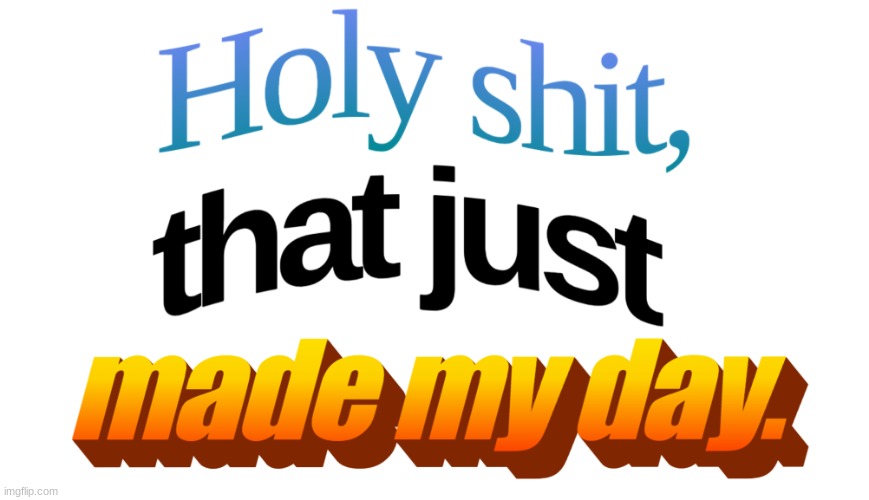 Holy sh!t, that just made my day | image tagged in holy sh t that just made my day | made w/ Imgflip meme maker