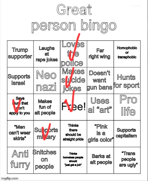 great person bingo | image tagged in great person bingo | made w/ Imgflip meme maker