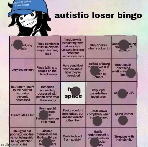 autistic loser bingo | image tagged in autistic loser bingo | made w/ Imgflip meme maker